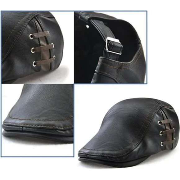 New Men's Leather Newsboy Cap Ivy Gatsby Flat Golf Driving Hunting Hat - Picture 3 of 7